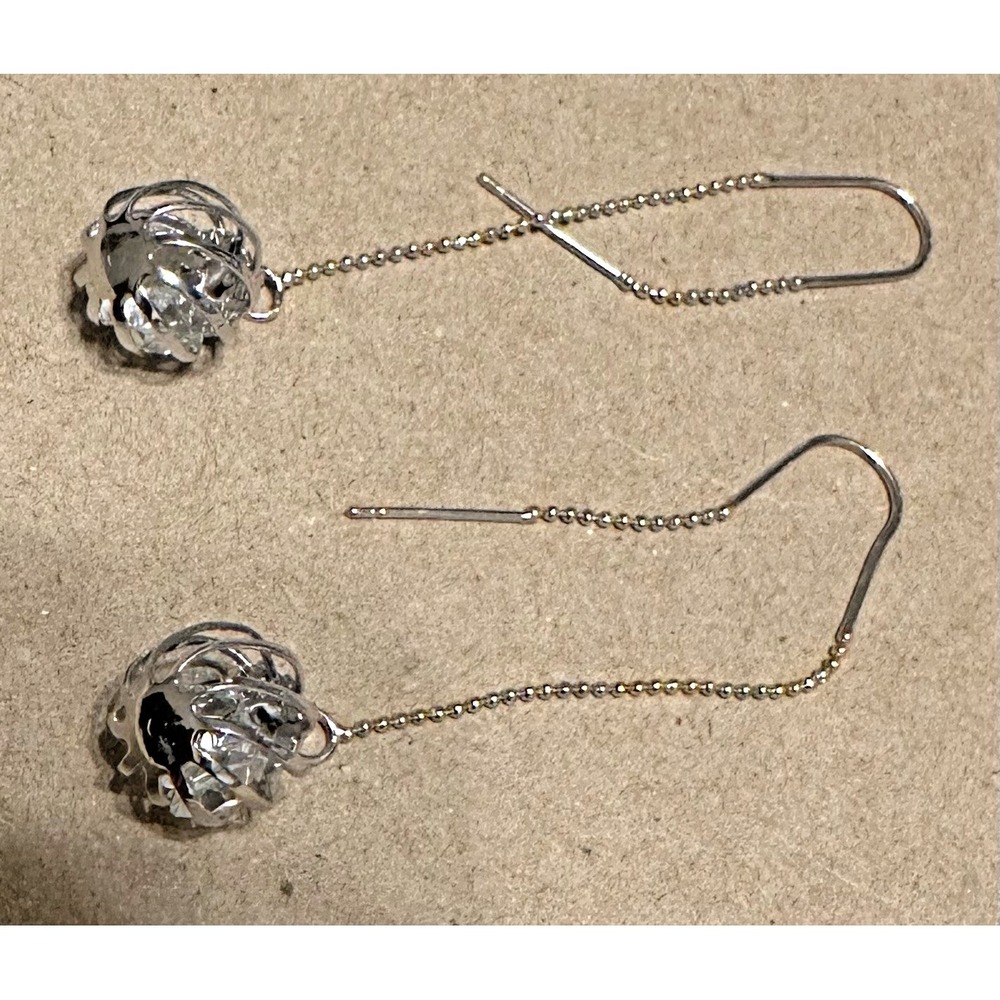 Silver Tone Open Ball Thread Earrings